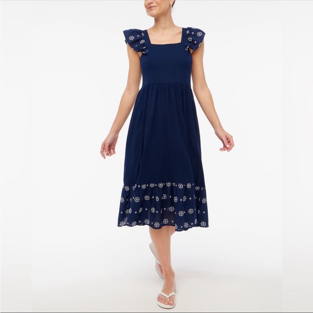 J Crew Eyelet Knit Midi Dress- Antique Navy Blue